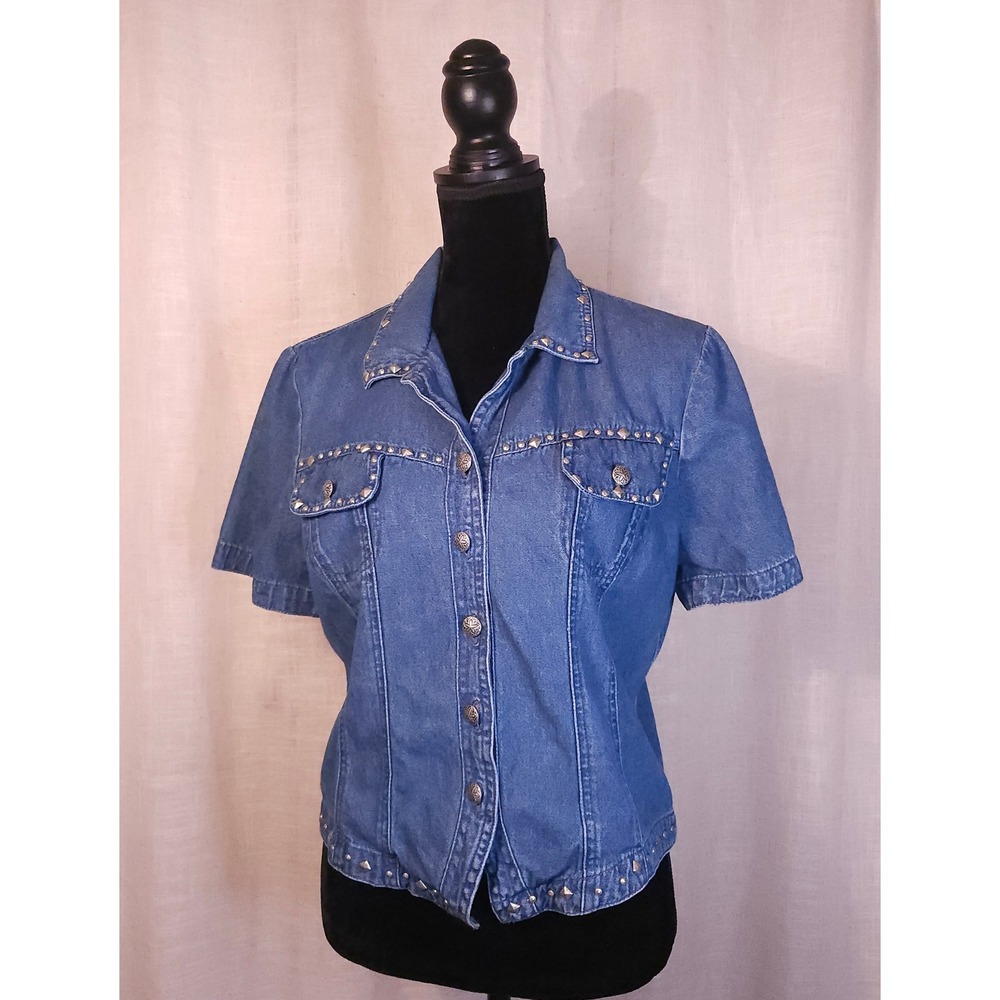 Vintage! 100% Cotton Studded Denim Shirt Jacket by Stonebridge